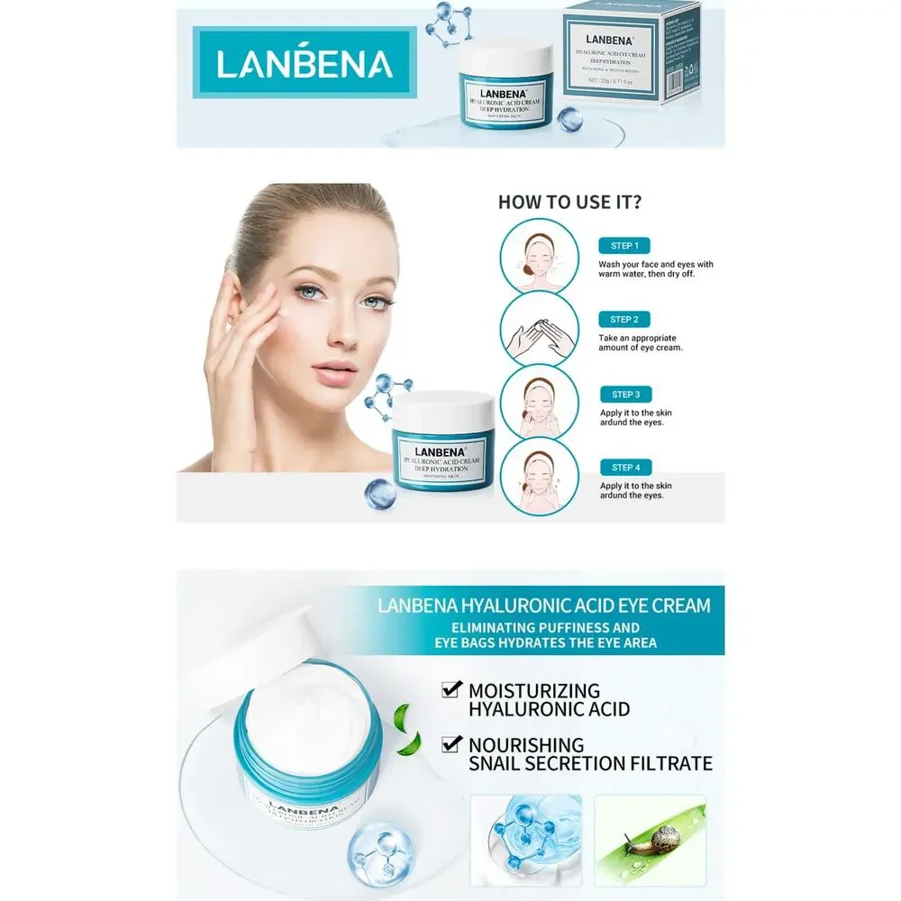 LANBENA Hyaluronic Eye Cream Deep Hydration Repairing‎ & Moisturizing 0.71 fl oz